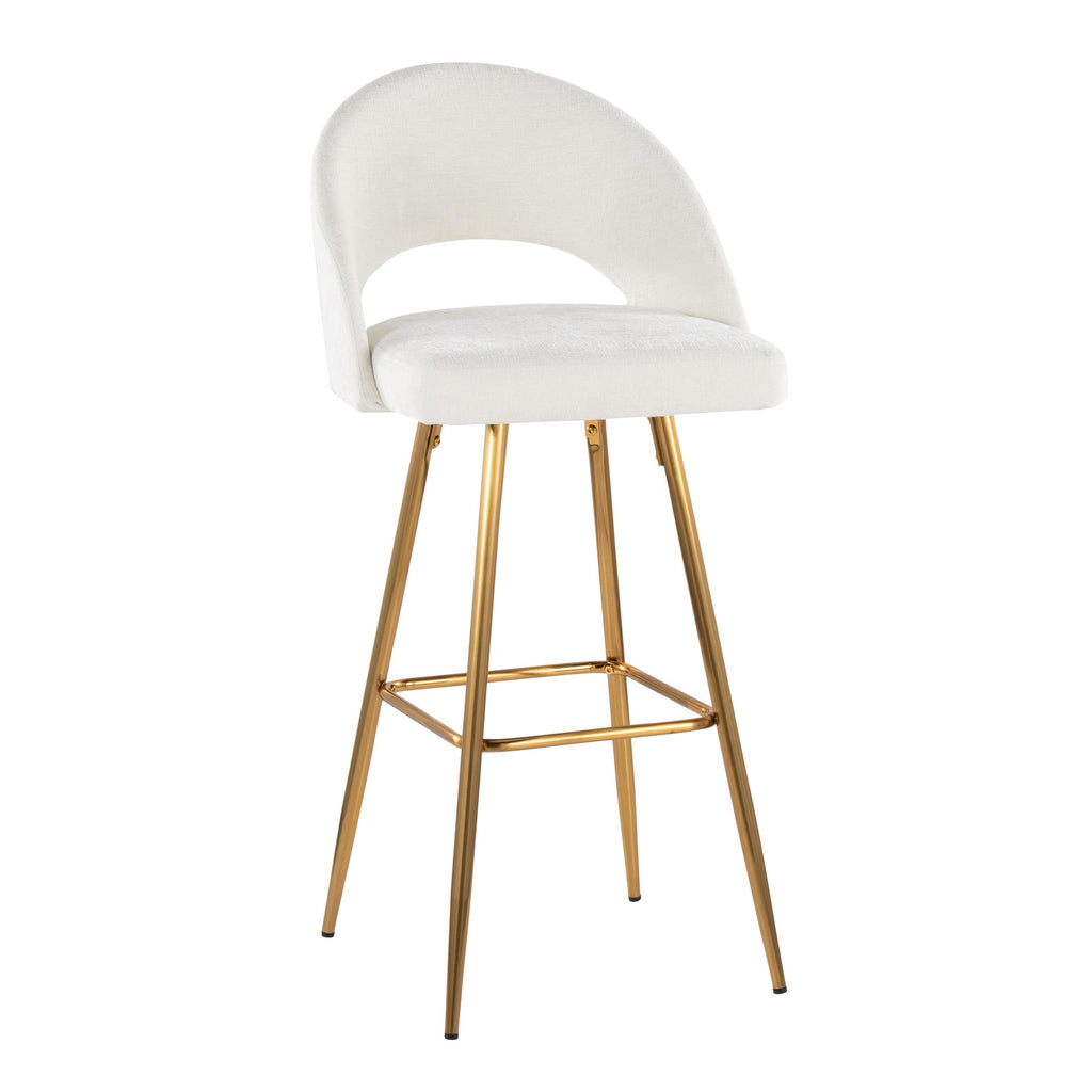 Renee Upholstered 30" Fixed-Height Barstool - Set of 2 - Gold Metal, Cream Fabric