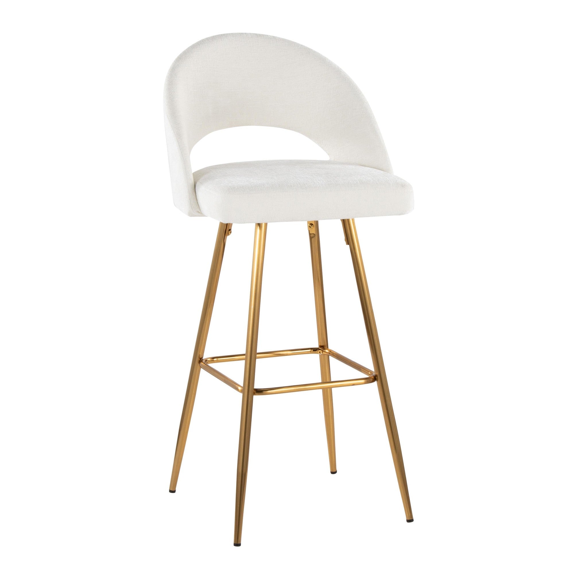 Renee Upholstered 30" Fixed-Height Barstool - Set of 2 - Gold Metal, Cream Fabric