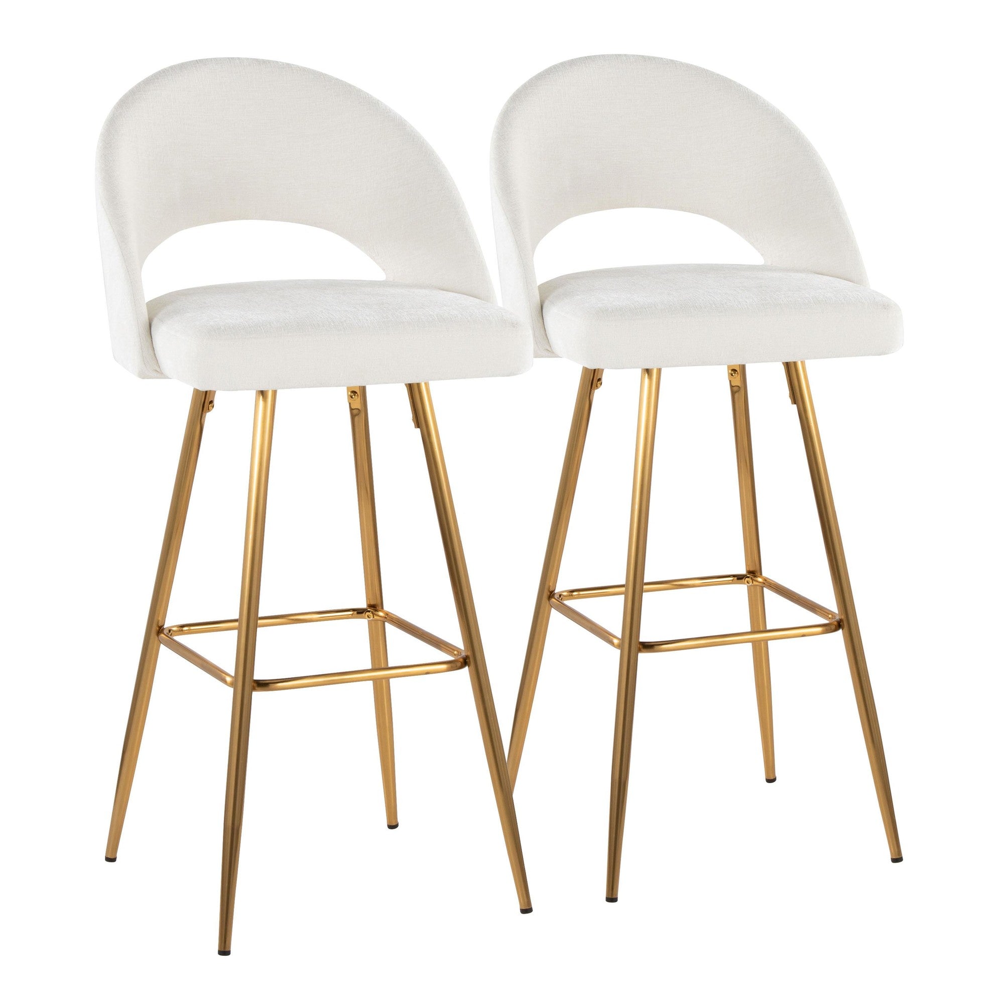 Renee Upholstered 30" Fixed-Height Barstool - Set of 2 - Gold Metal, Cream Fabric