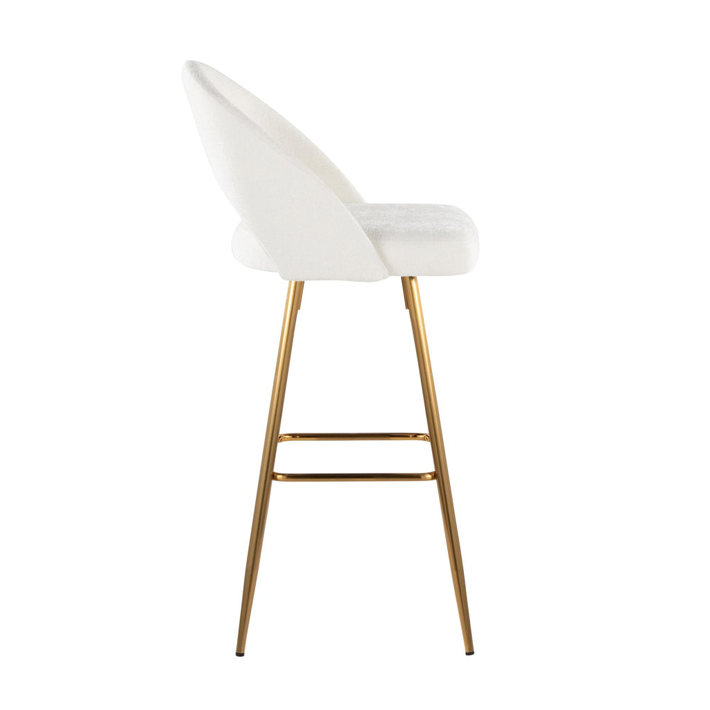 Renee Upholstered 30" Fixed-Height Barstool - Set of 2 - Gold Metal, Cream Fabric