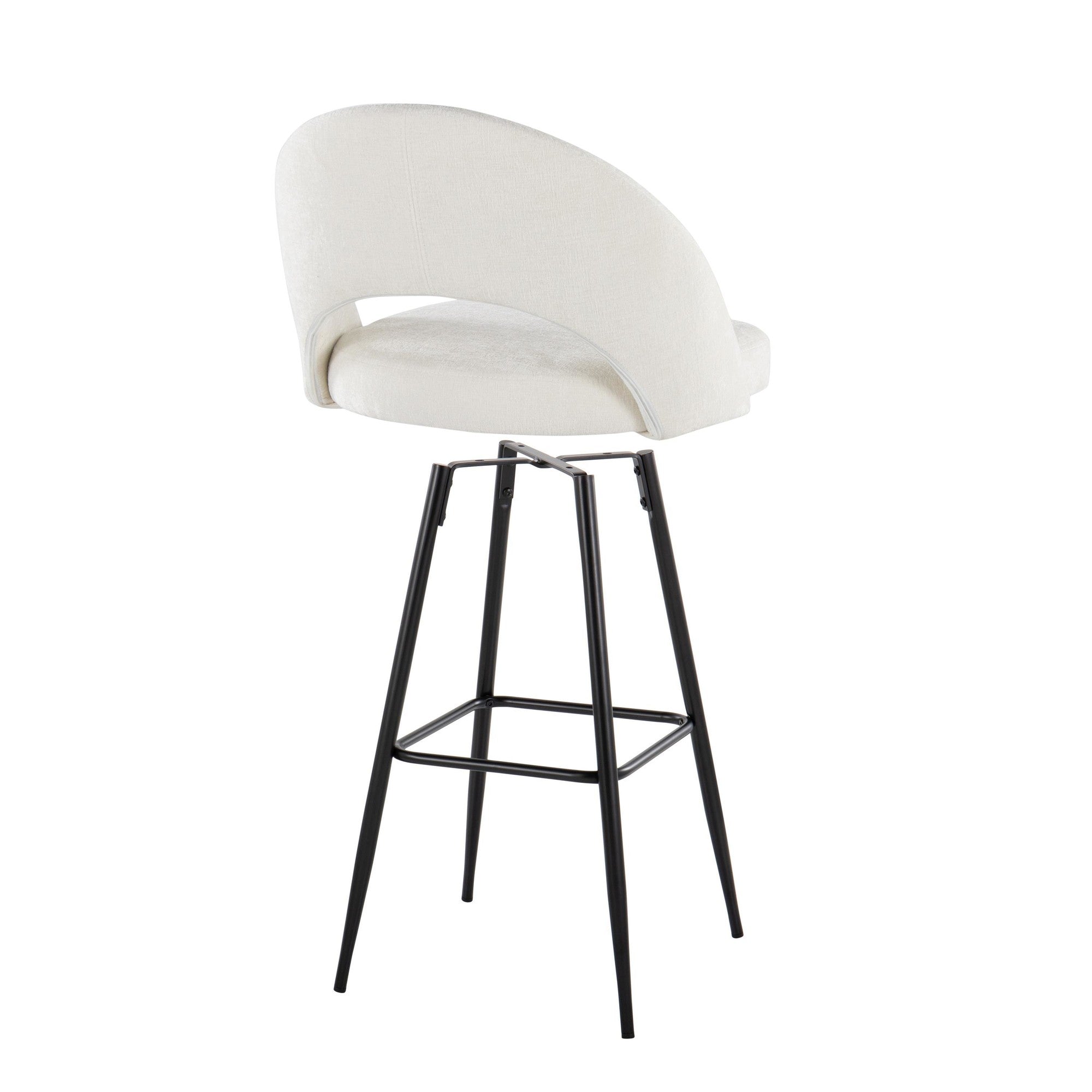 Renee Upholstered 30" Fixed-Height Barstool - Set of 2 - Black Metal, Cream Fabric