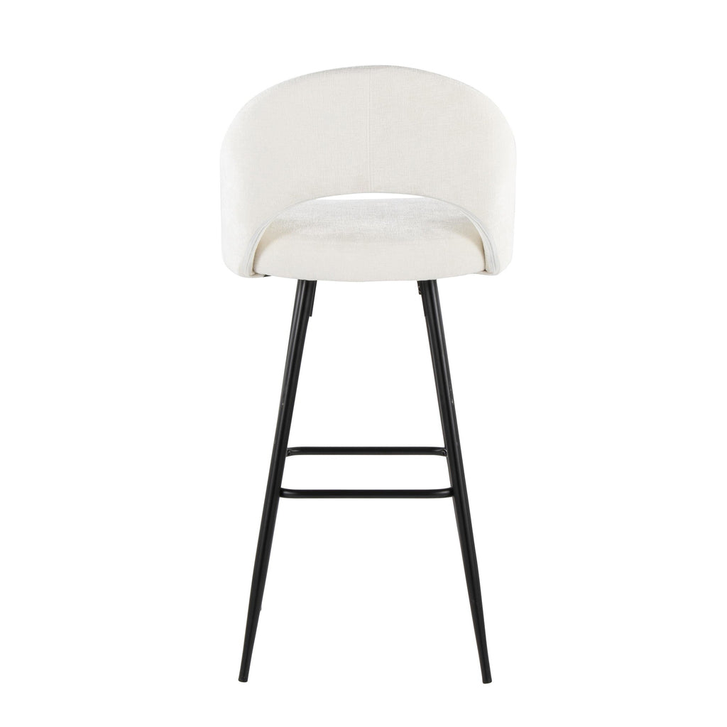 Renee Upholstered 30" Fixed-Height Barstool - Set of 2 - Black Metal, Cream Fabric