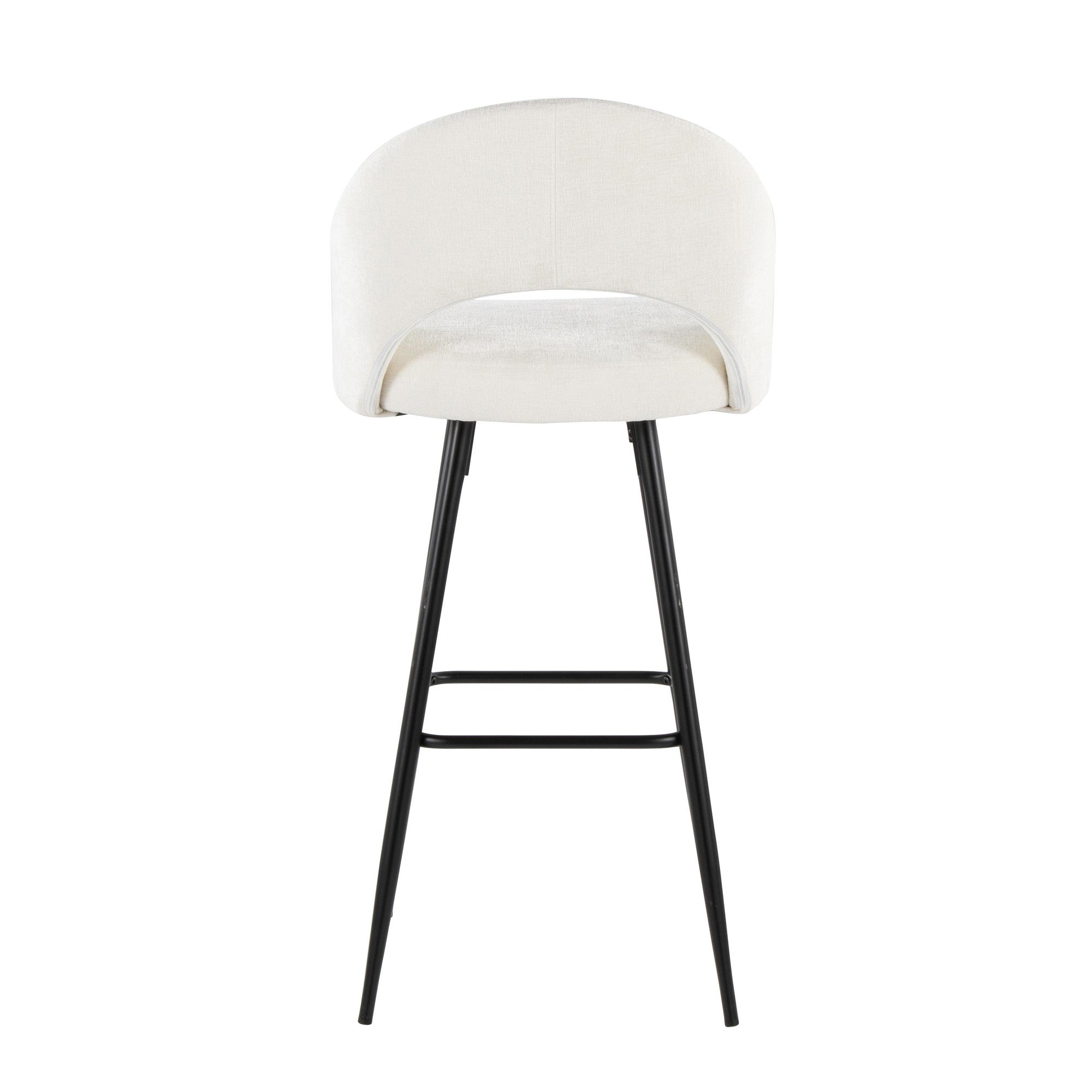 Renee Upholstered 30" Fixed-Height Barstool - Set of 2 - Black Metal, Cream Fabric