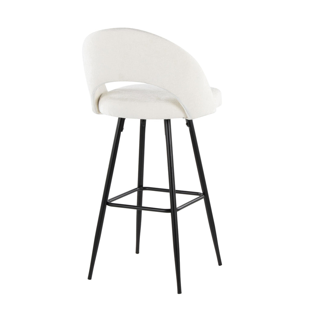 Renee Upholstered 30" Fixed-Height Barstool - Set of 2 - Black Metal, Cream Fabric