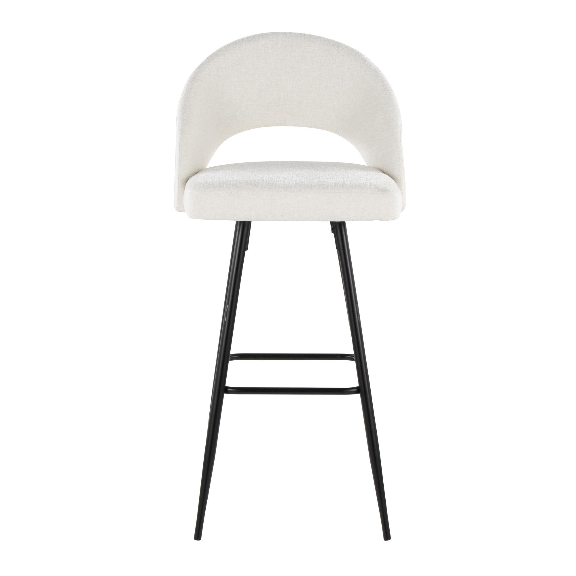 Renee Upholstered 30" Fixed-Height Barstool - Set of 2 - Black Metal, Cream Fabric