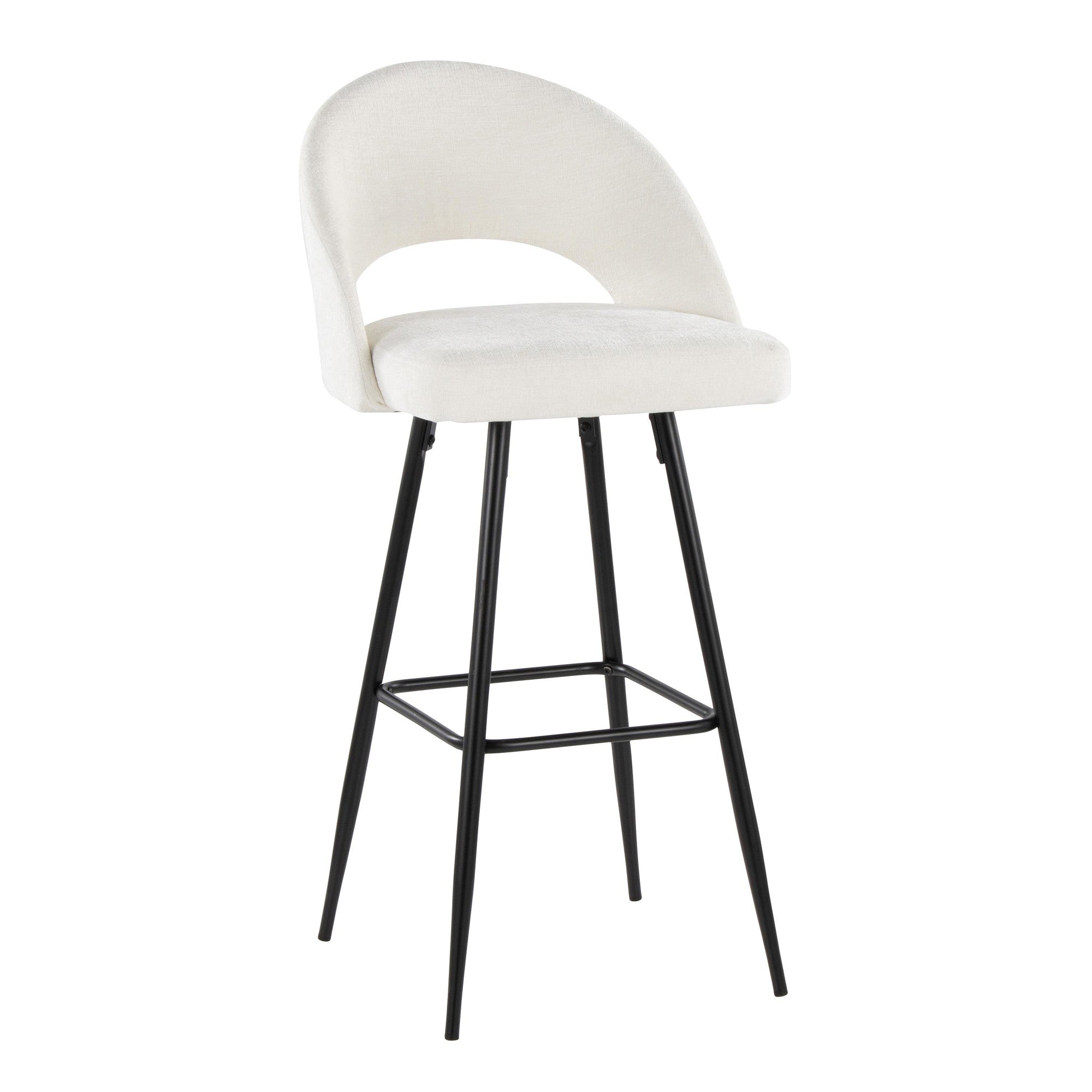 Renee Upholstered 30" Fixed-Height Barstool - Set of 2 - Black Metal, Cream Fabric