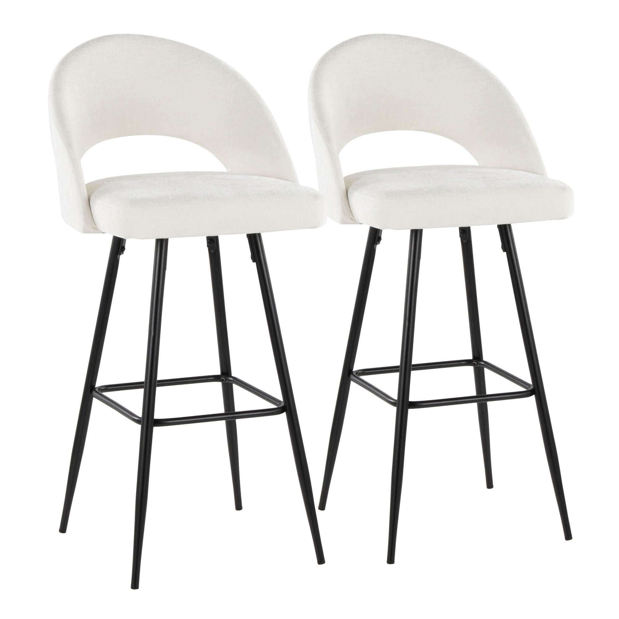 Renee Upholstered 30" Fixed-Height Barstool - Set of 2 - Black Metal, Cream Fabric