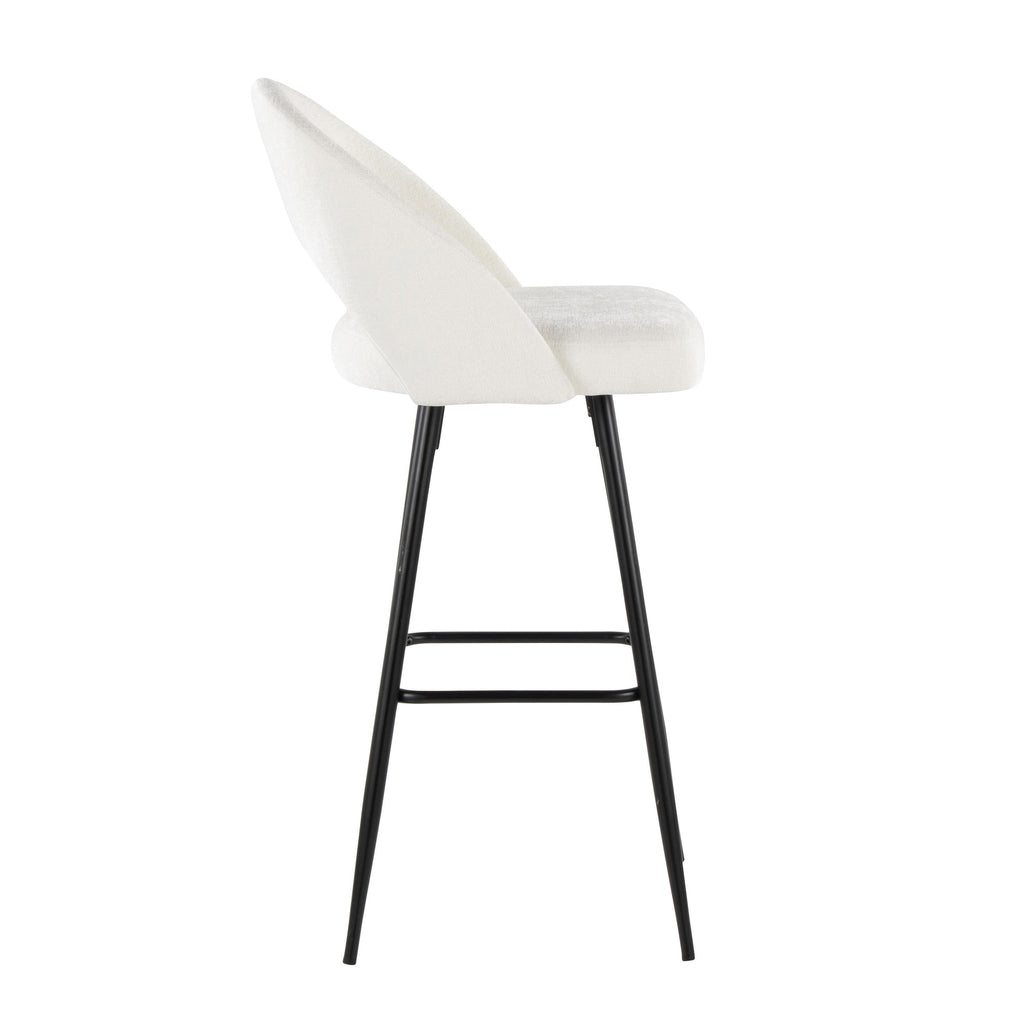 Renee Upholstered 30" Fixed-Height Barstool - Set of 2 - Black Metal, Cream Fabric