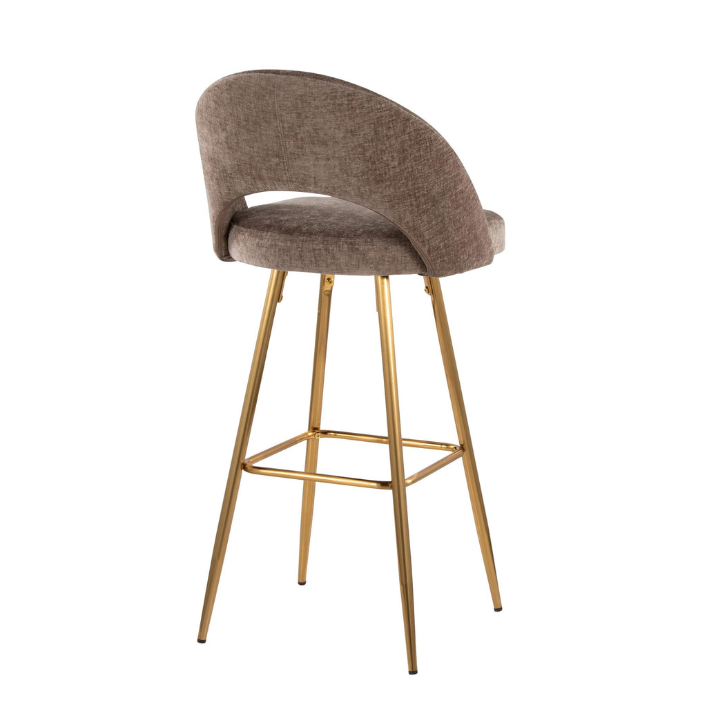 Renee Upholstered 30" Fixed-Height Barstool - Set of 2 - Gold Metal, Brown Fabric