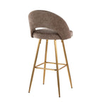 Renee Upholstered 30" Fixed-Height Barstool - Set of 2 - Gold Metal, Brown Fabric