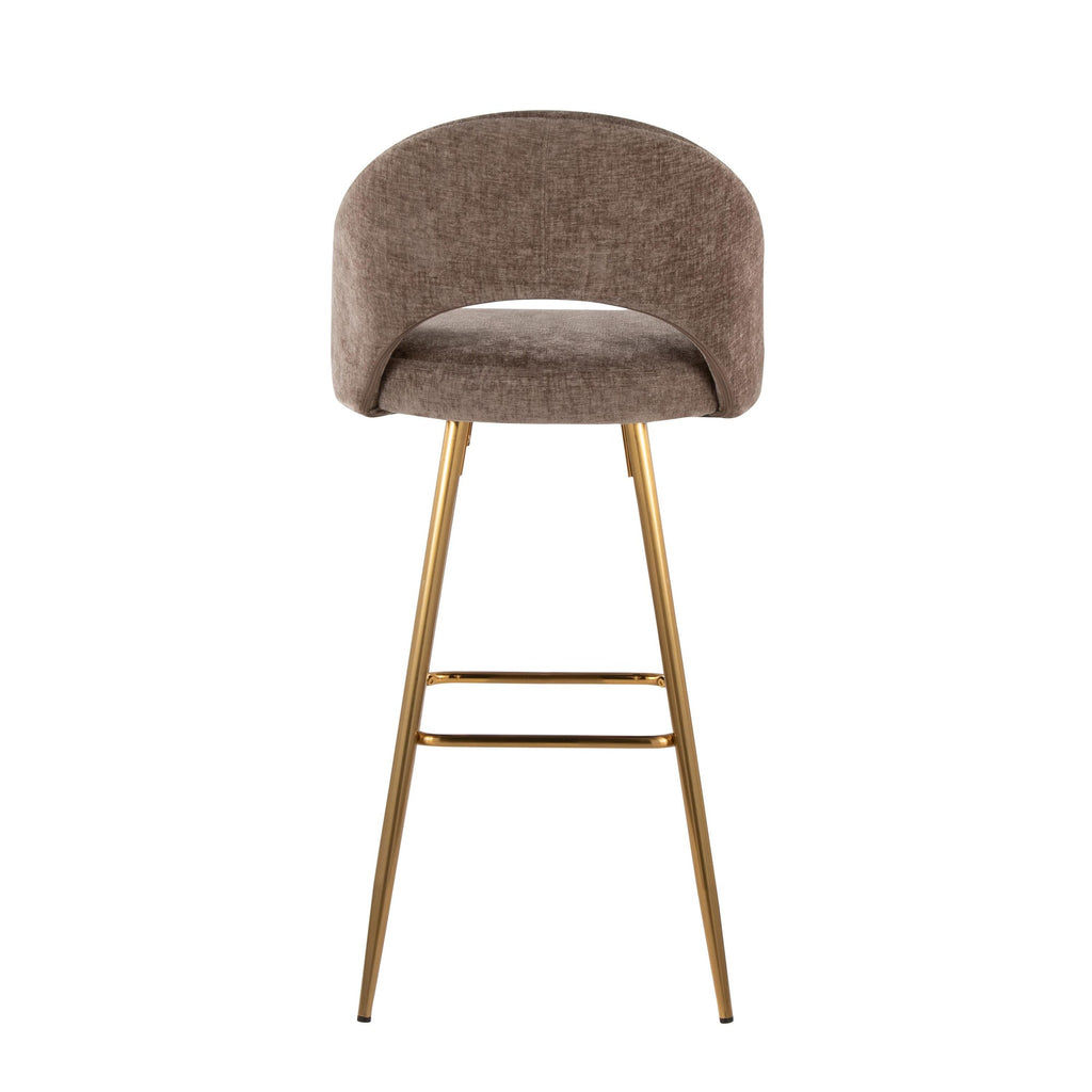 Renee Upholstered 30" Fixed-Height Barstool - Set of 2 - Gold Metal, Brown Fabric