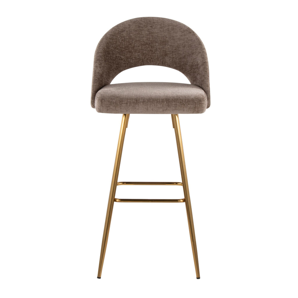 Renee Upholstered 30" Fixed-Height Barstool - Set of 2 - Gold Metal, Brown Fabric