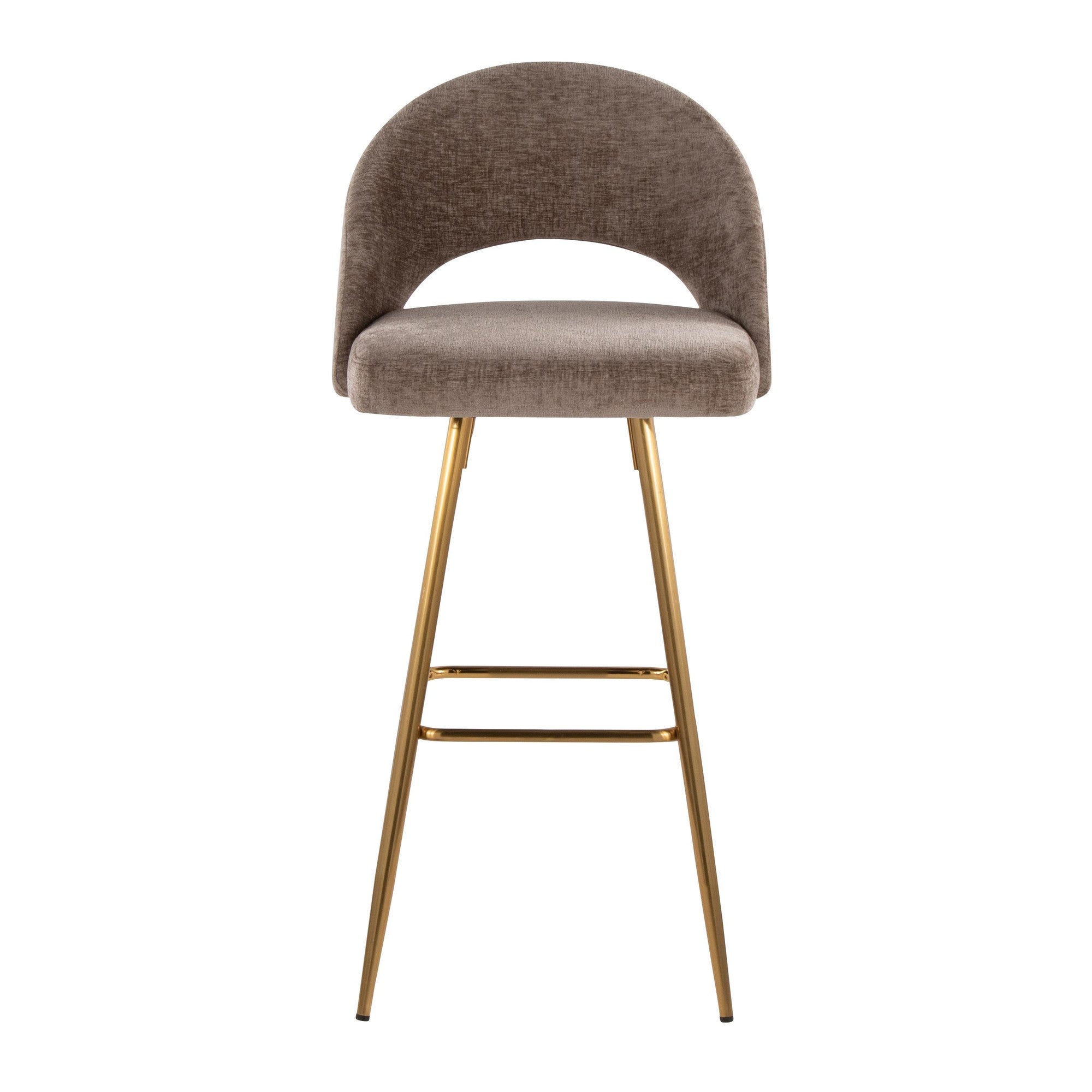 Renee Upholstered 30" Fixed-Height Barstool - Set of 2 - Gold Metal, Brown Fabric