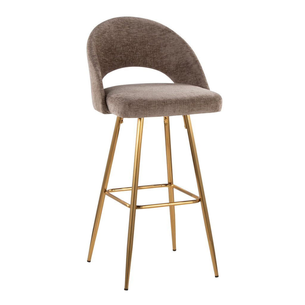 Renee Upholstered 30" Fixed-Height Barstool - Set of 2 - Gold Metal, Brown Fabric