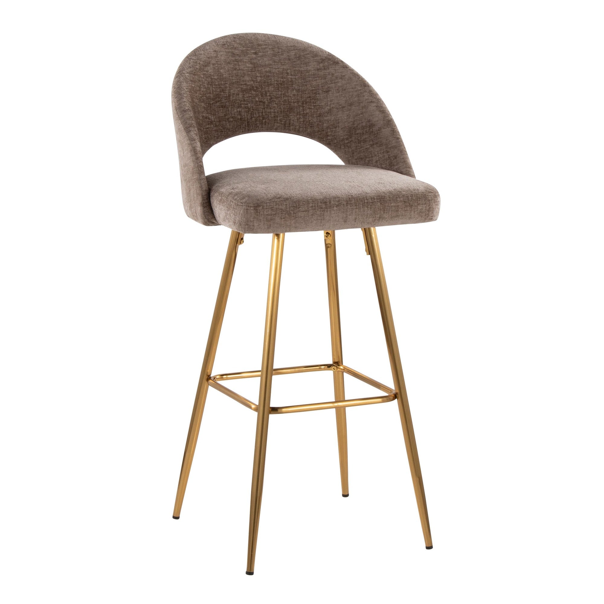 Renee Upholstered 30" Fixed-Height Barstool - Set of 2 - Gold Metal, Brown Fabric
