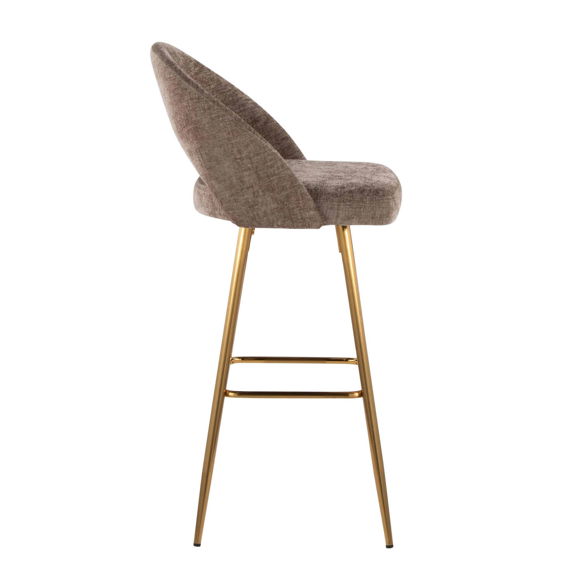 Renee Upholstered 30" Fixed-Height Barstool - Set of 2 - Gold Metal, Brown Fabric