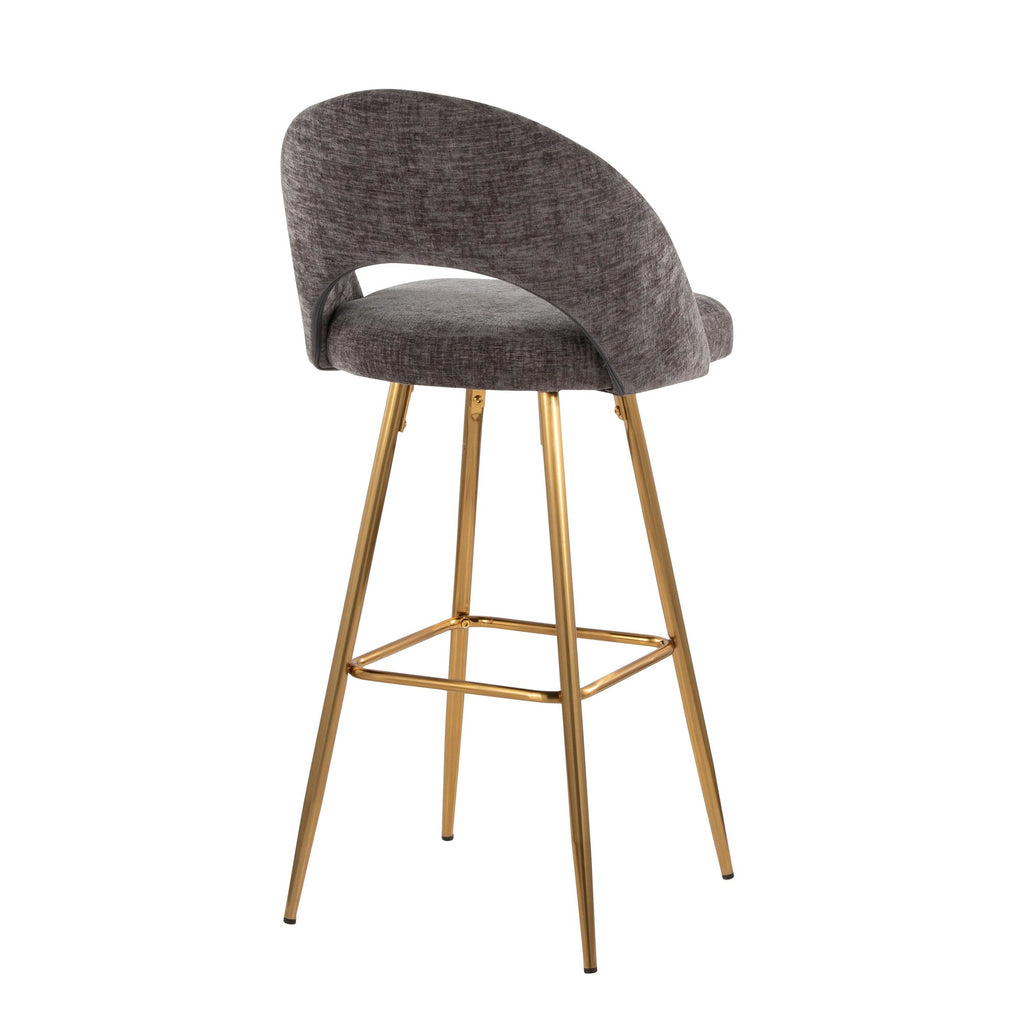 Renee Upholstered 30" Fixed-Height Barstool - Set of 2 - Gold Metal, Dark Grey Fabric