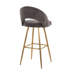 Renee Upholstered 30" Fixed-Height Barstool - Set of 2 - Gold Metal, Dark Grey Fabric