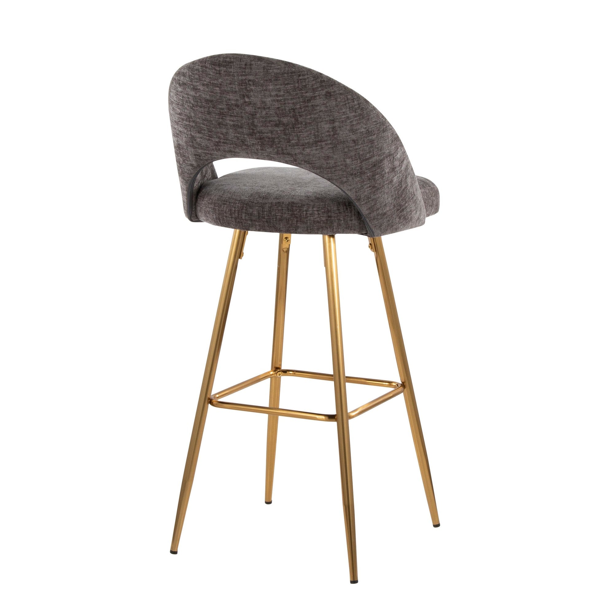 Renee Upholstered 30" Fixed-Height Barstool - Set of 2 - Gold Metal, Dark Grey Fabric