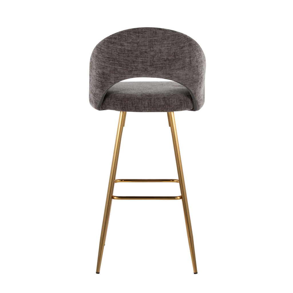 Renee Upholstered 30" Fixed-Height Barstool - Set of 2 - Gold Metal, Dark Grey Fabric