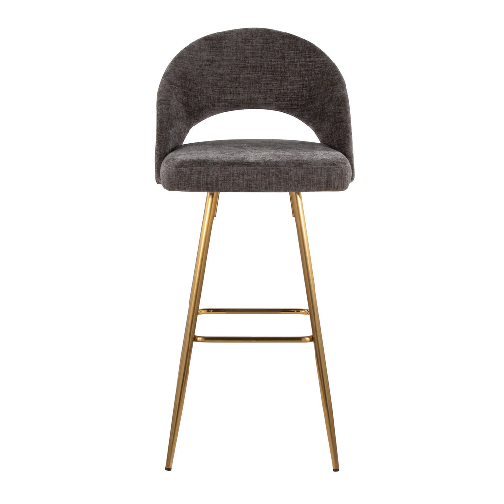 Renee Upholstered 30" Fixed-Height Barstool - Set of 2 - Gold Metal, Dark Grey Fabric
