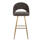 Renee Upholstered 30" Fixed-Height Barstool - Set of 2 - Gold Metal, Dark Grey Fabric