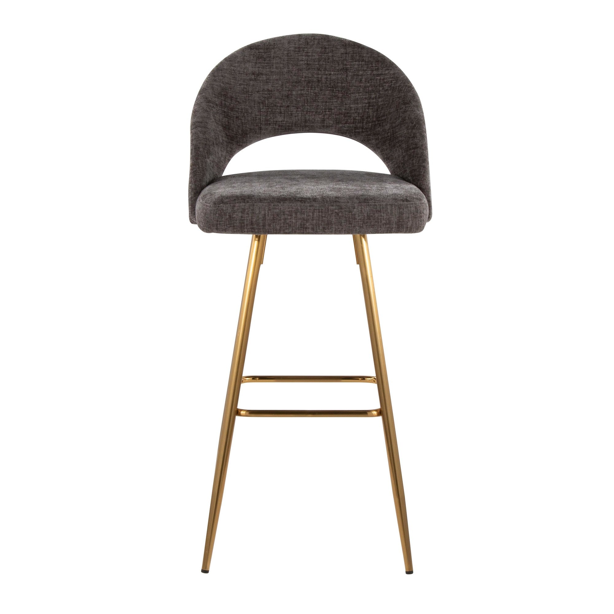 Renee Upholstered 30" Fixed-Height Barstool - Set of 2 - Gold Metal, Dark Grey Fabric