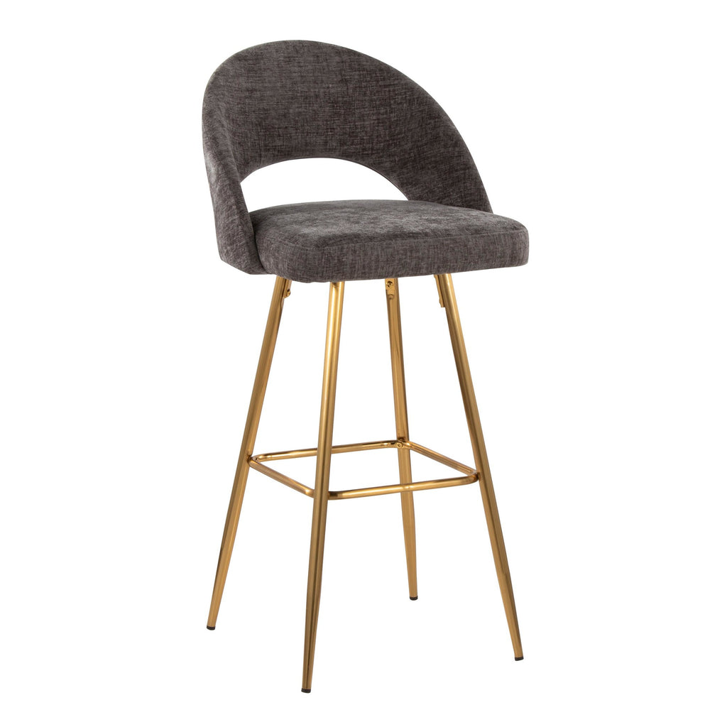 Renee Upholstered 30" Fixed-Height Barstool - Set of 2 - Gold Metal, Dark Grey Fabric