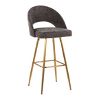 Renee Upholstered 30" Fixed-Height Barstool - Set of 2 - Gold Metal, Dark Grey Fabric