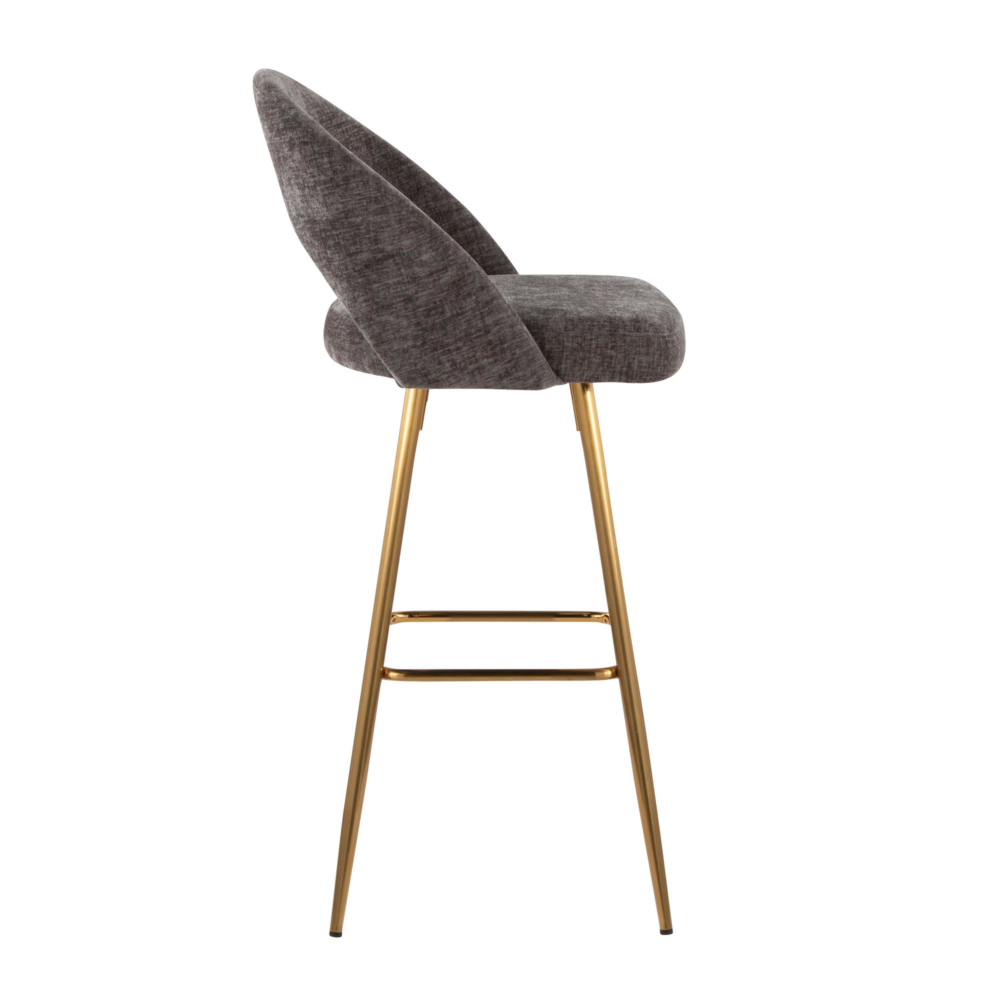 Renee Upholstered 30" Fixed-Height Barstool - Set of 2 - Gold Metal, Dark Grey Fabric