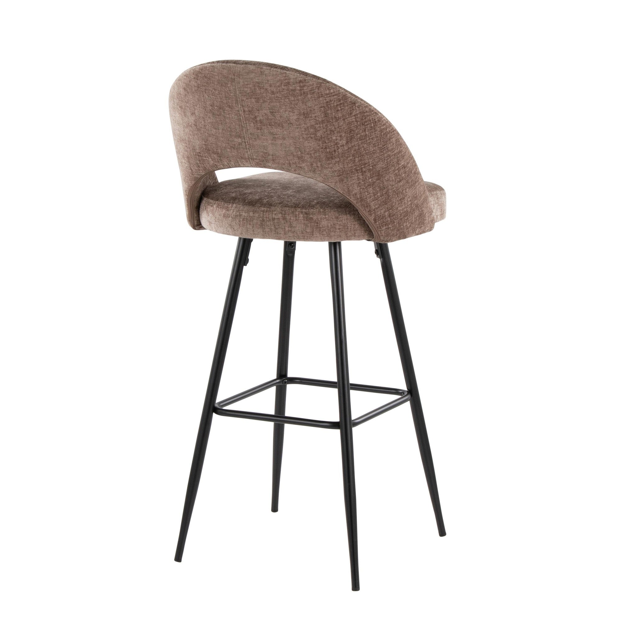 Renee Upholstered 30" Fixed-Height Barstool - Set of 2 - Black Metal, Brown Fabric