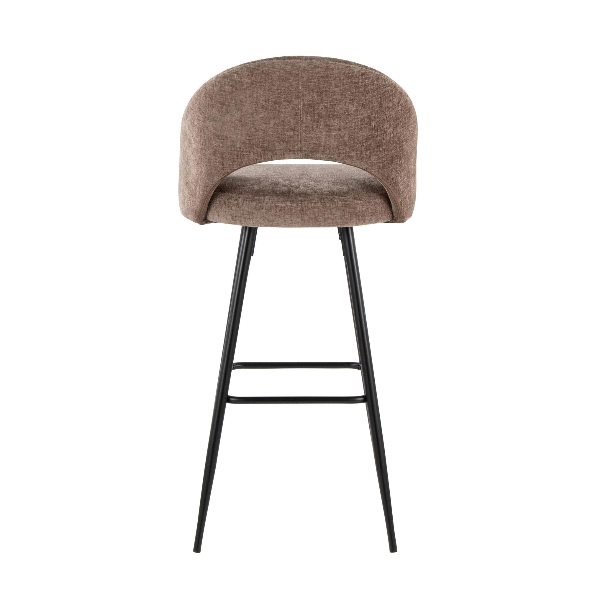 Renee Upholstered 30" Fixed-Height Barstool - Set of 2 - Black Metal, Brown Fabric