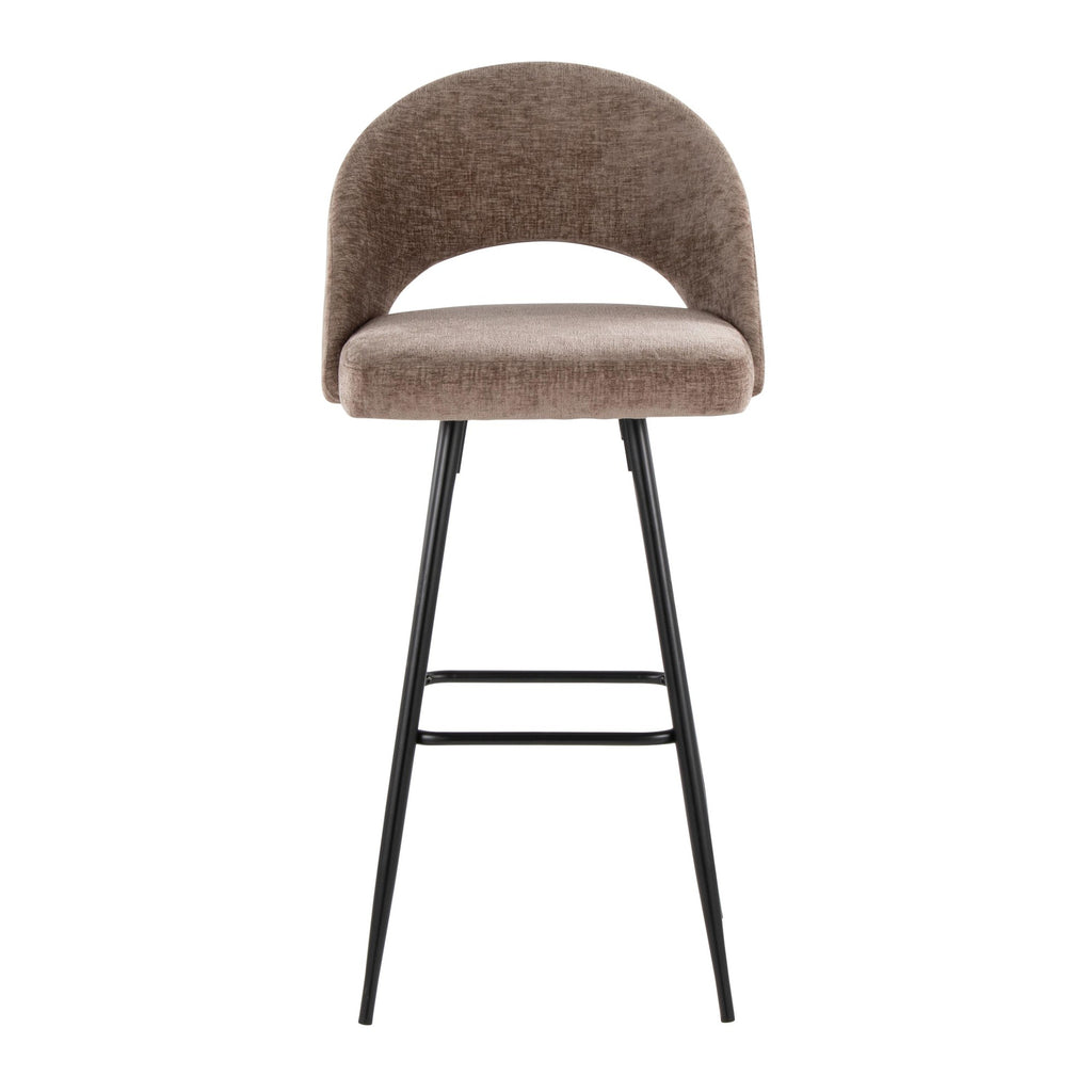 Renee Upholstered 30" Fixed-Height Barstool - Set of 2 - Black Metal, Brown Fabric