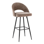 Renee Upholstered 30" Fixed-Height Barstool - Set of 2 - Black Metal, Brown Fabric