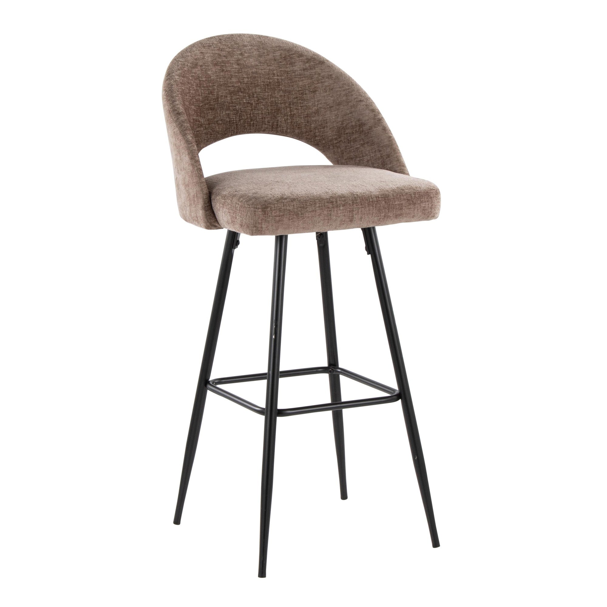 Renee Upholstered 30" Fixed-Height Barstool - Set of 2 - Black Metal, Brown Fabric