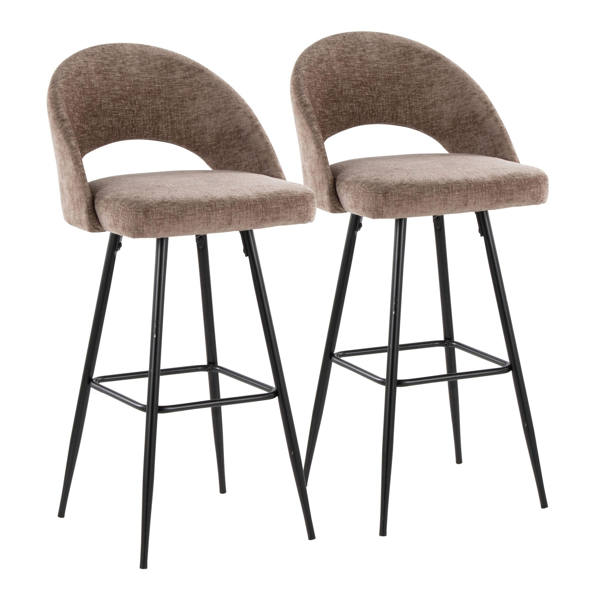 Renee Upholstered 30" Fixed-Height Barstool - Set of 2 - Black Metal, Brown Fabric