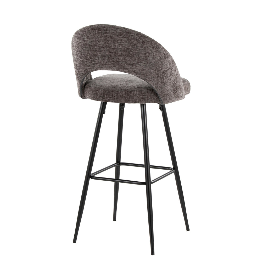 Renee Upholstered 30" Fixed-Height Barstool - Set of 2 - Black Metal, Dark Grey Fabric