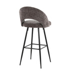 Renee Upholstered 30" Fixed-Height Barstool - Set of 2 - Black Metal, Dark Grey Fabric