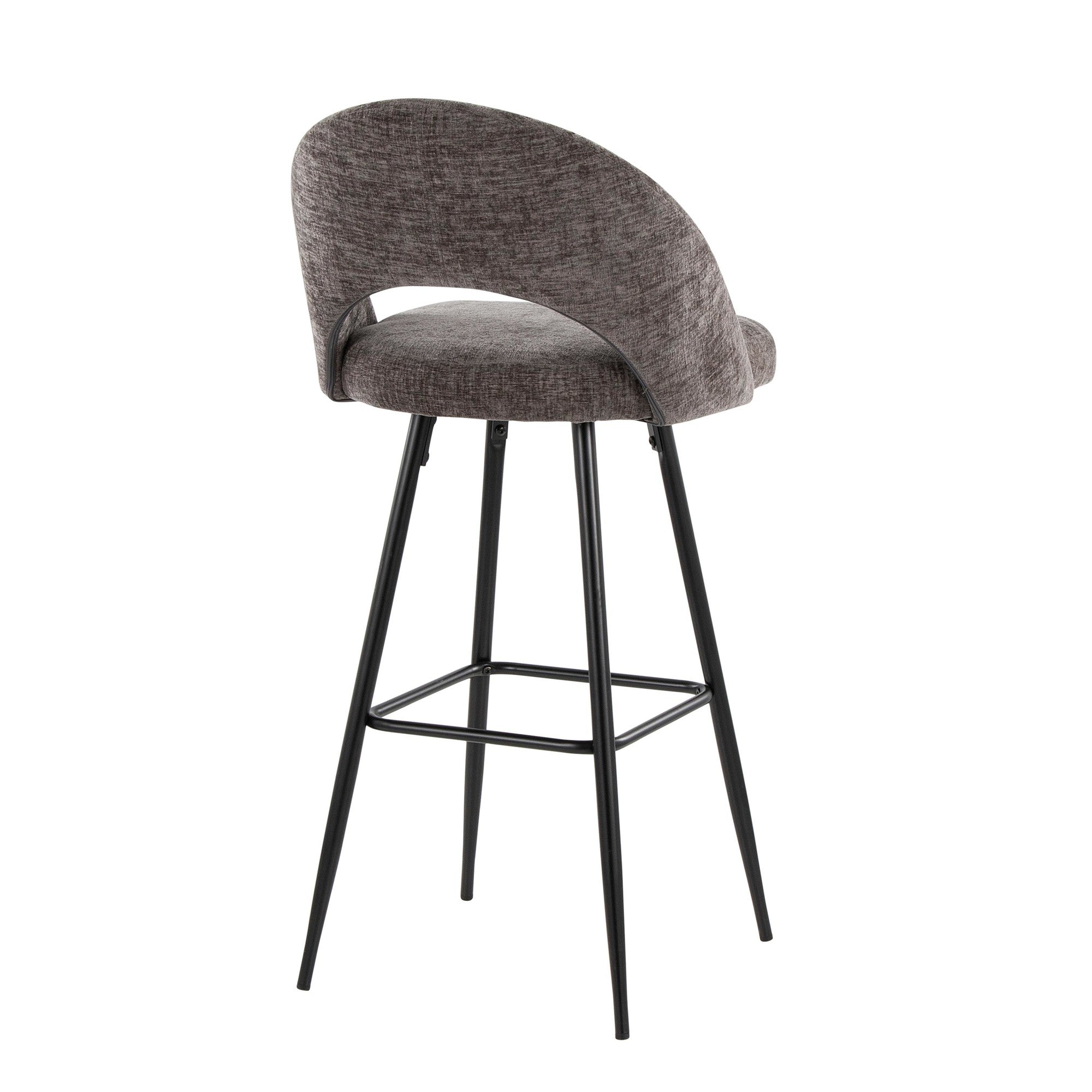 Renee Upholstered 30" Fixed-Height Barstool - Set of 2 - Black Metal, Dark Grey Fabric