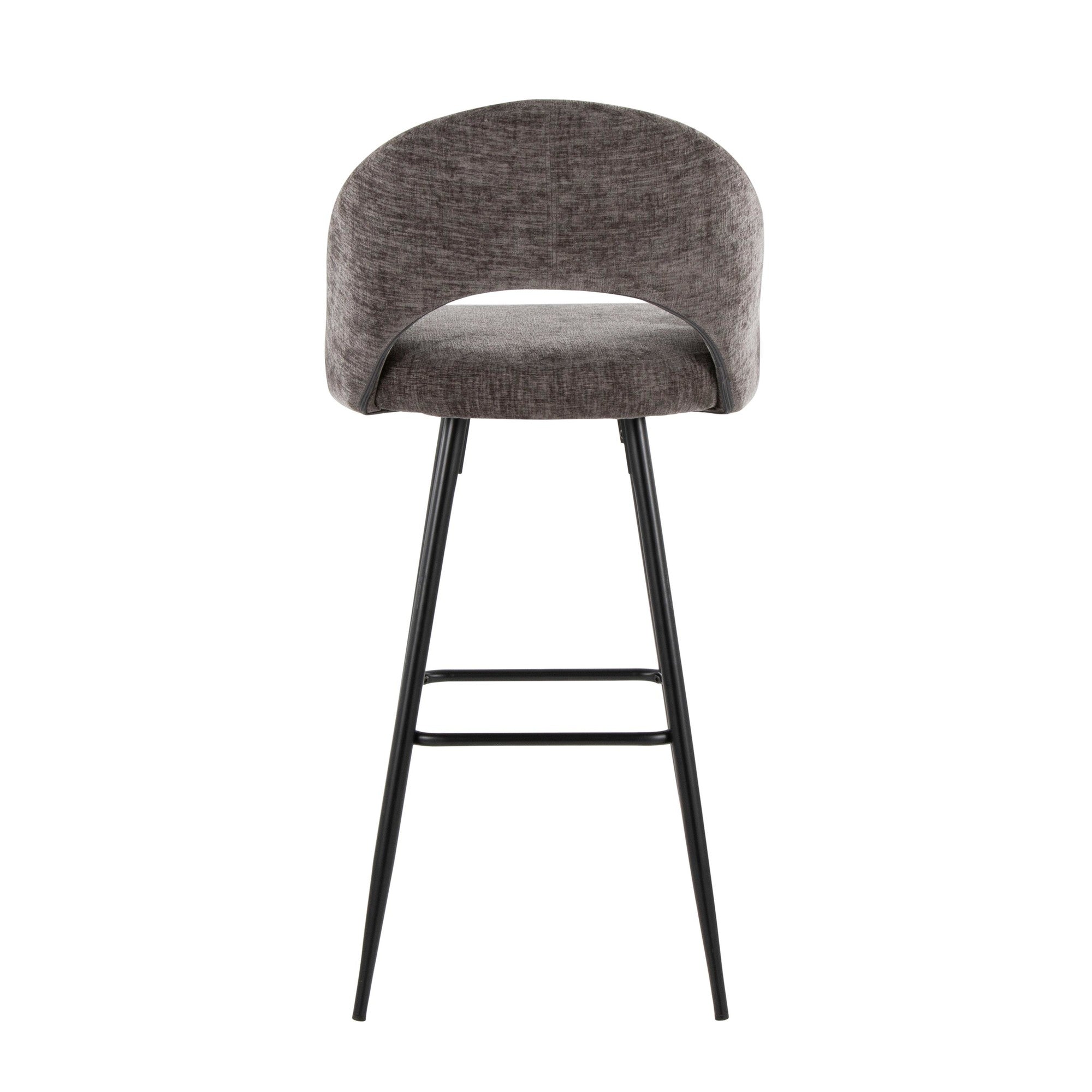 Renee Upholstered 30" Fixed-Height Barstool - Set of 2 - Black Metal, Dark Grey Fabric