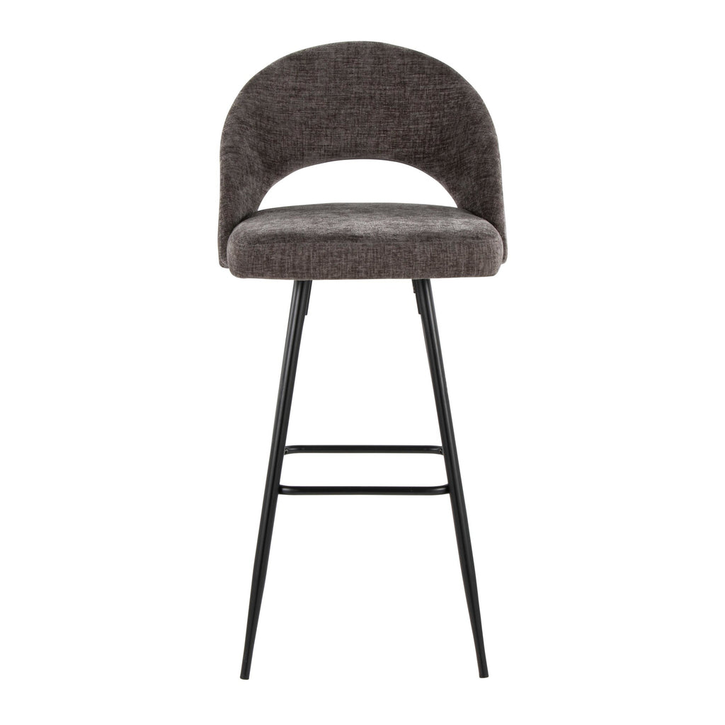 Renee Upholstered 30" Fixed-Height Barstool - Set of 2 - Black Metal, Dark Grey Fabric