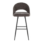 Renee Upholstered 30" Fixed-Height Barstool - Set of 2 - Black Metal, Dark Grey Fabric
