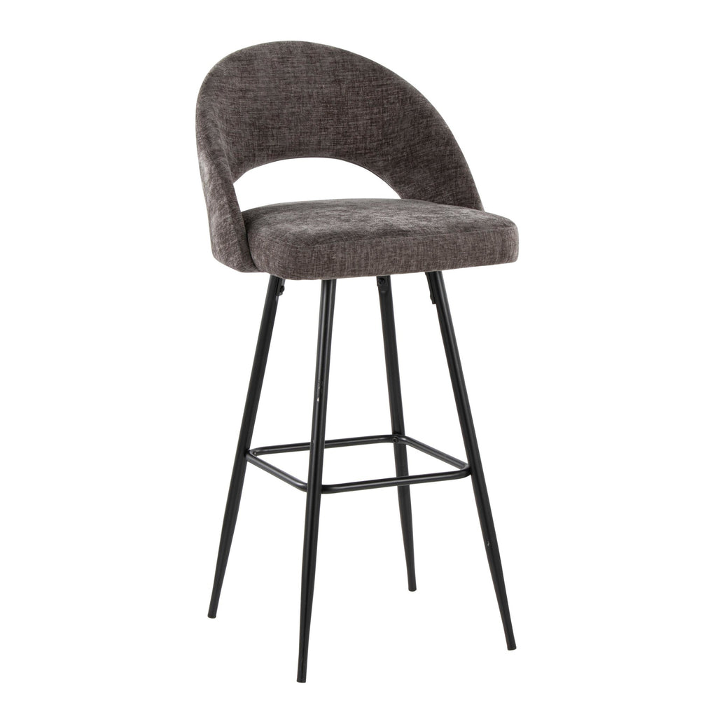Renee Upholstered 30" Fixed-Height Barstool - Set of 2 - Black Metal, Dark Grey Fabric