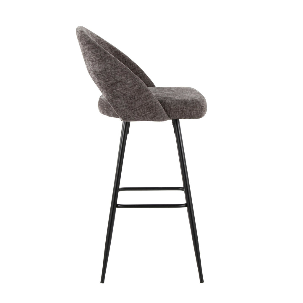 Renee Upholstered 30" Fixed-Height Barstool - Set of 2 - Black Metal, Dark Grey Fabric
