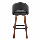 Renee Upholstered 30" Fixed-Height Barstool - Set of 2 - Walnut Wood, Black PU, Black Metal