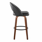 Renee Upholstered 30" Fixed-Height Barstool - Set of 2 - Walnut Wood, Black PU, Black Metal