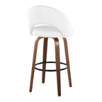 Renee Upholstered 30" Fixed-Height Barstool - Set of 2 - Walnut Wood, White PU, Black Metal