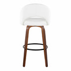 Renee Upholstered 30" Fixed-Height Barstool - Set of 2 - Walnut Wood, White PU, Black Metal