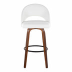 Renee Upholstered 30" Fixed-Height Barstool - Set of 2 - Walnut Wood, White PU, Black Metal