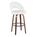 Renee Upholstered 30" Fixed-Height Barstool - Set of 2 - Walnut Wood, White PU, Black Metal
